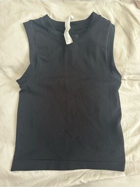 Athleta Black Ribbed Sleeveless Crew Tank